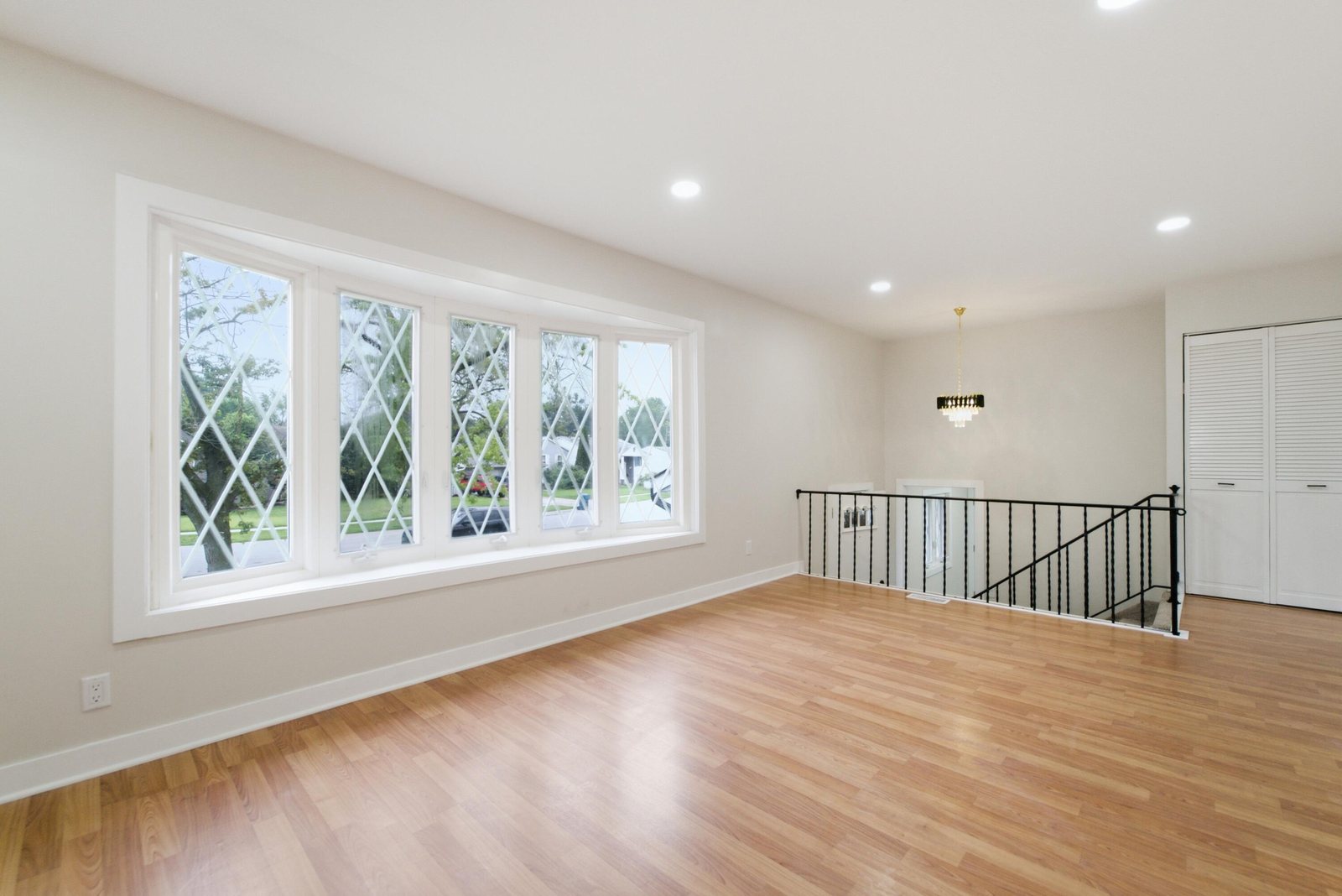 Completed Griffith remodel living room with new wood flooring